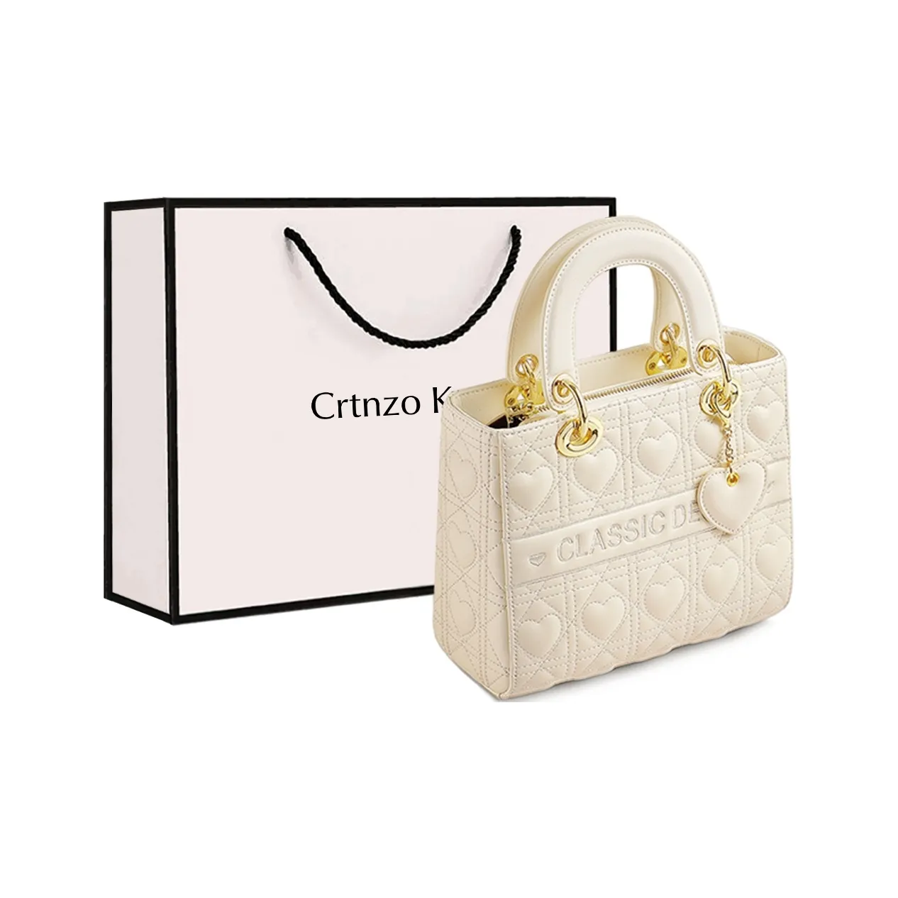 Crtnzo Kroez Коровья кожа Сумка Lady Dior Сумка Сумка через плечо Сумка через плечо Стандартная Женская Белая