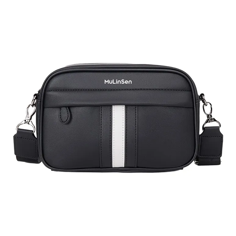 Mulinsen ПУ (полиуретан) Сумка через плечо Сумка на плечо Стандартная Мужская Белый с синими полосами Черный