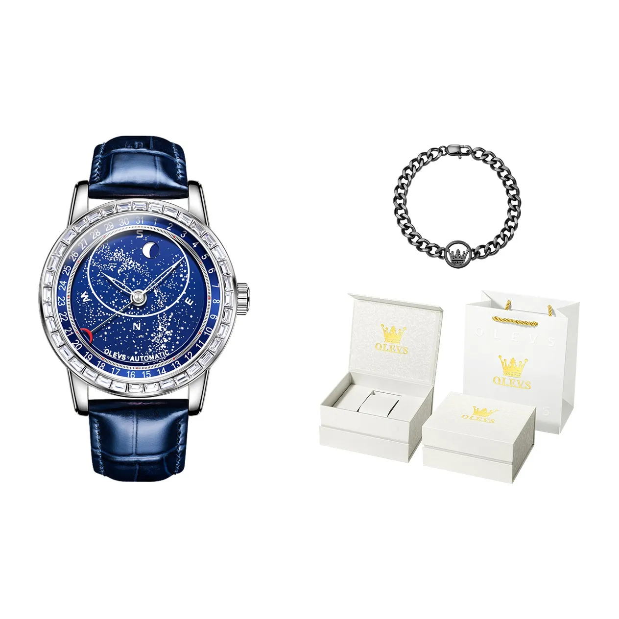 OLEVS Radiant Collection Automatic Mechanical Movement Watch Men's Watches Blue Dial