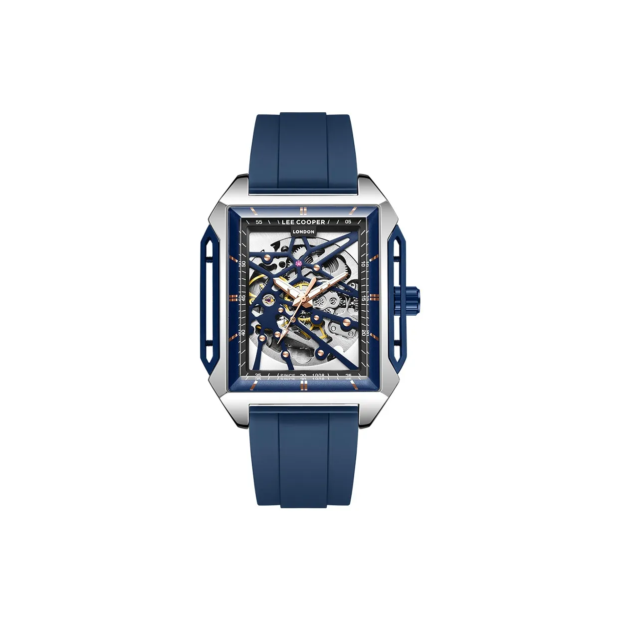 Ли Купер UK Brand Licoo Автоматический Механический Механизм Силиконовый Ремешок Мужские Часы Силиконовый Ремешок Часы с Черепным Циферблатом