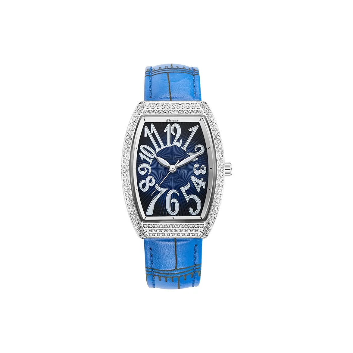 DAVENA Free Time Series Кварцевый механизм Естественная кожа Ремешок Часы Женские Синий циферблат