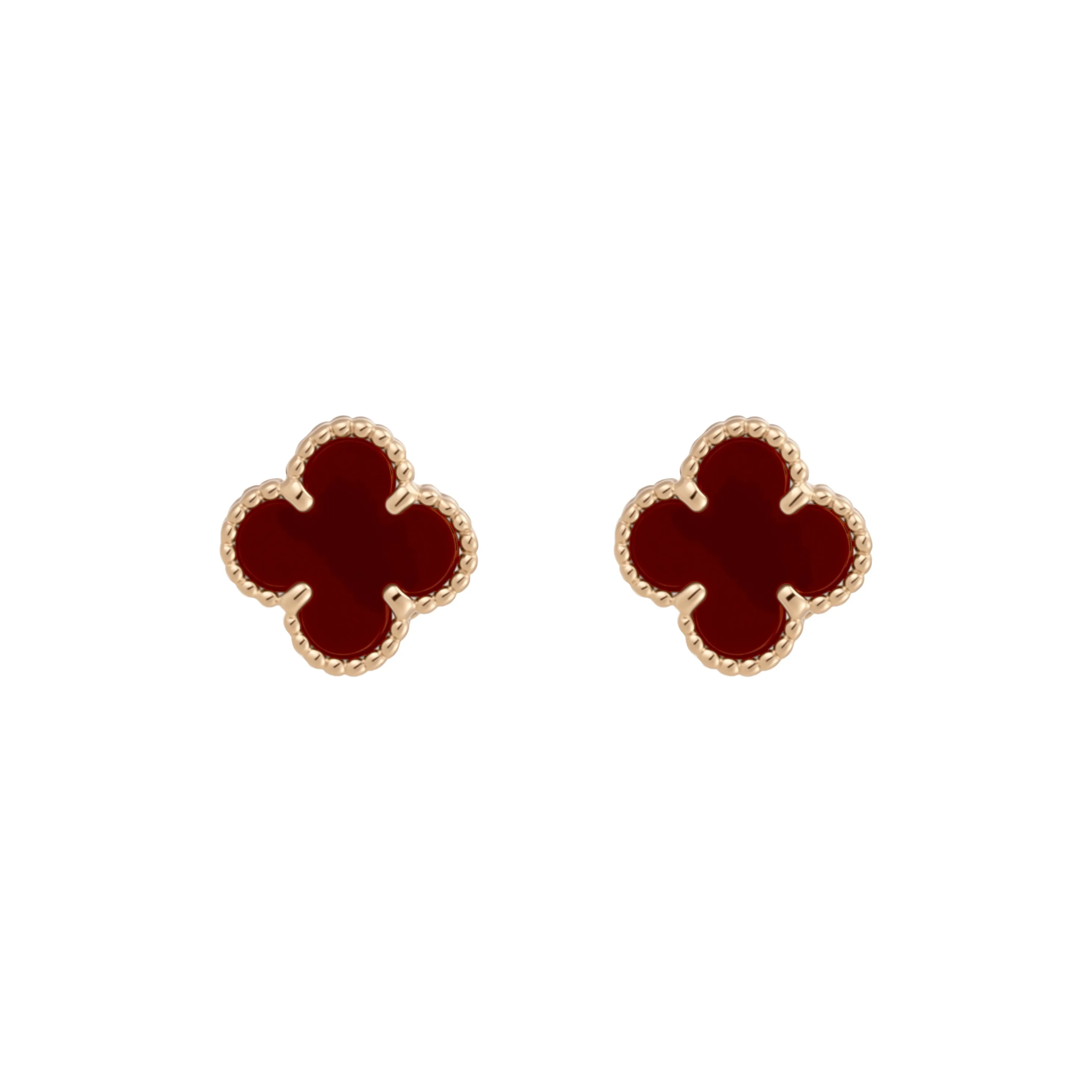 Van Cleef & Arpels 18K Rose Gold Stud Earrings Women's Red