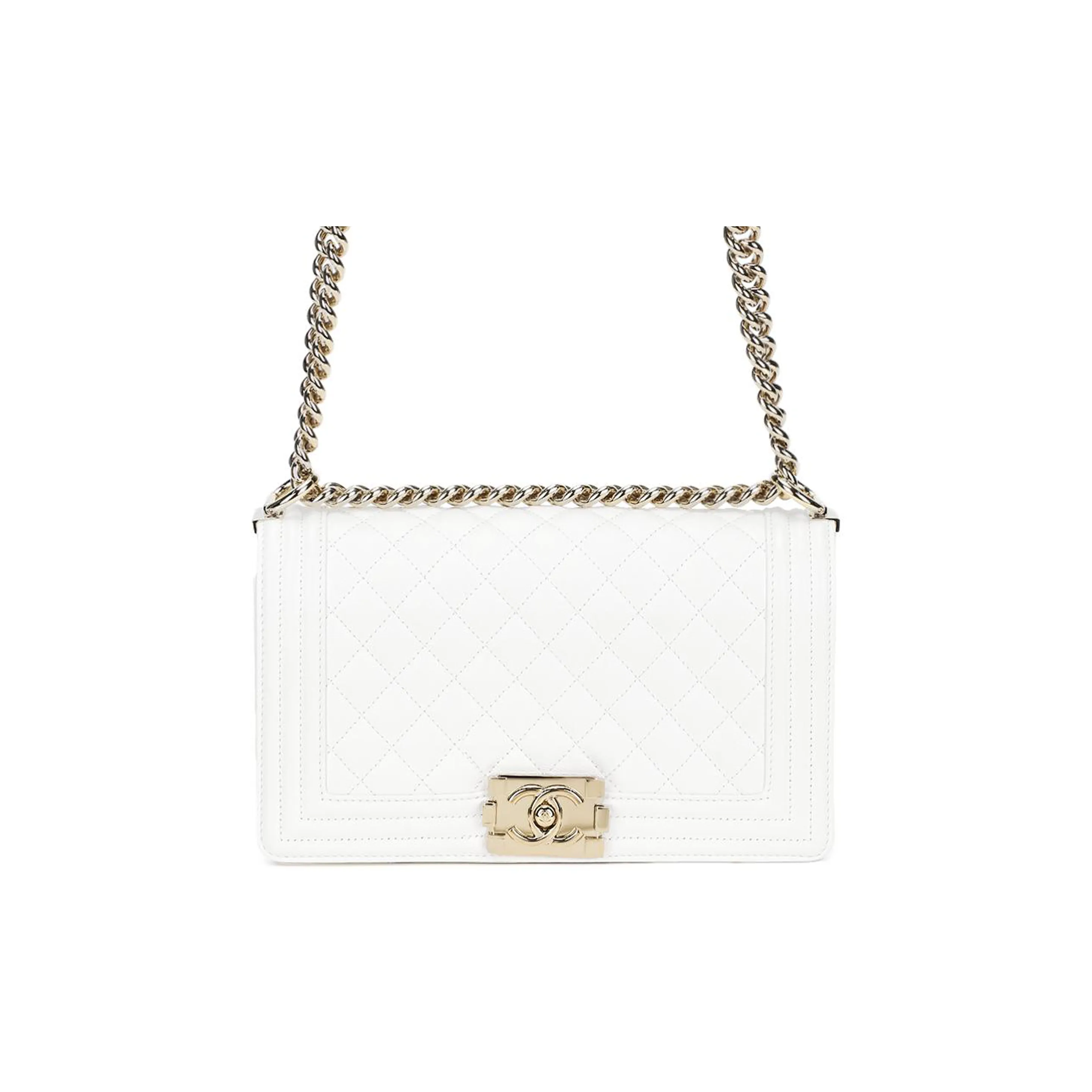 CHANEL Leboy Calfskin Shoulder Bag, Crossbody Bag Medium Size Women's White