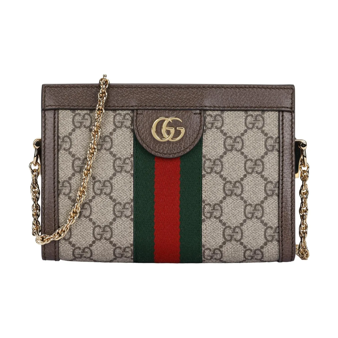 GUCCI Ophidia Canvas With Leather Chain Bag Envelope Bag Clutches Shoulder Bag Crossbody Bag Mini Women's Ebony/Brown