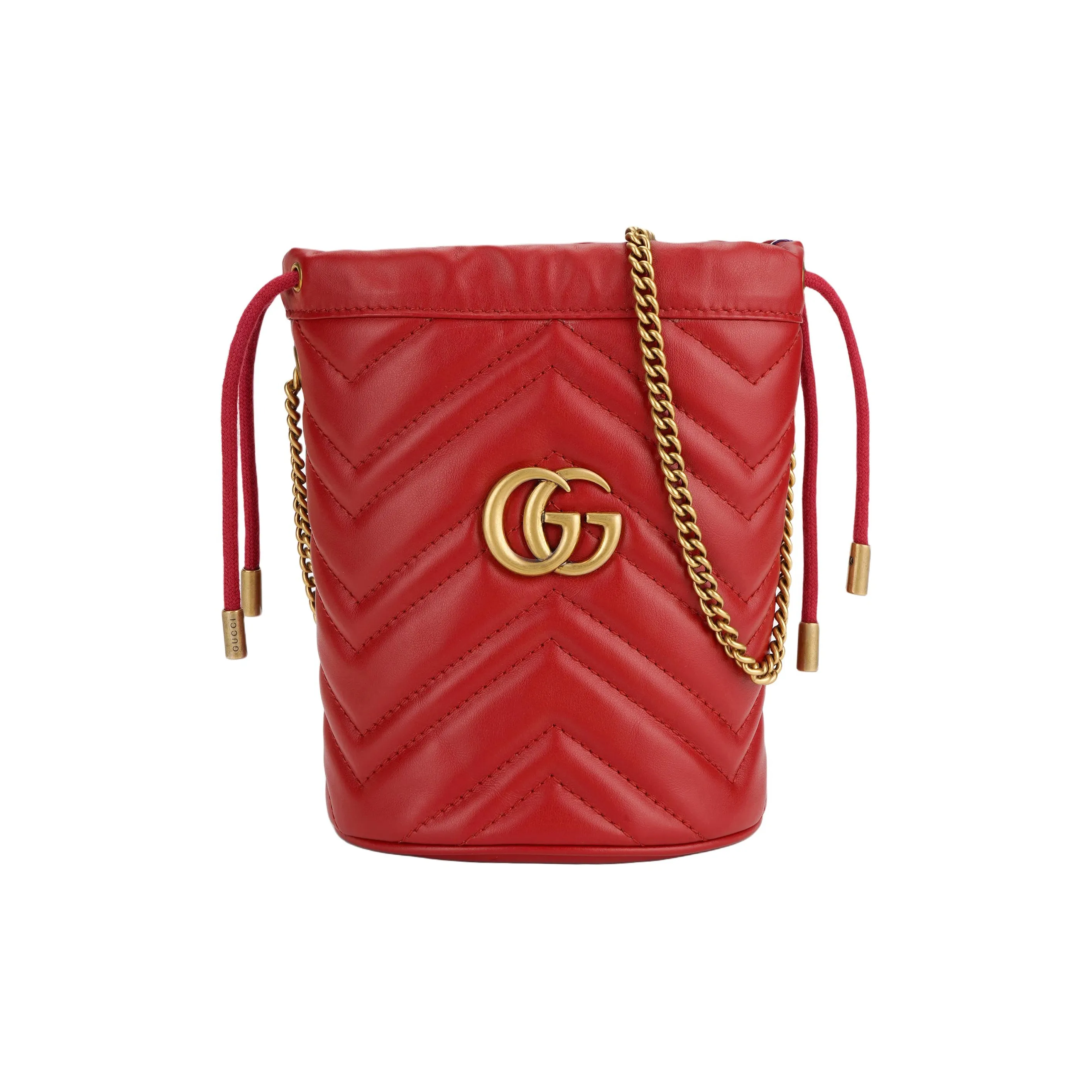 GUCCI GG Marmont Bucket Bag Mini Hibiscus Red
