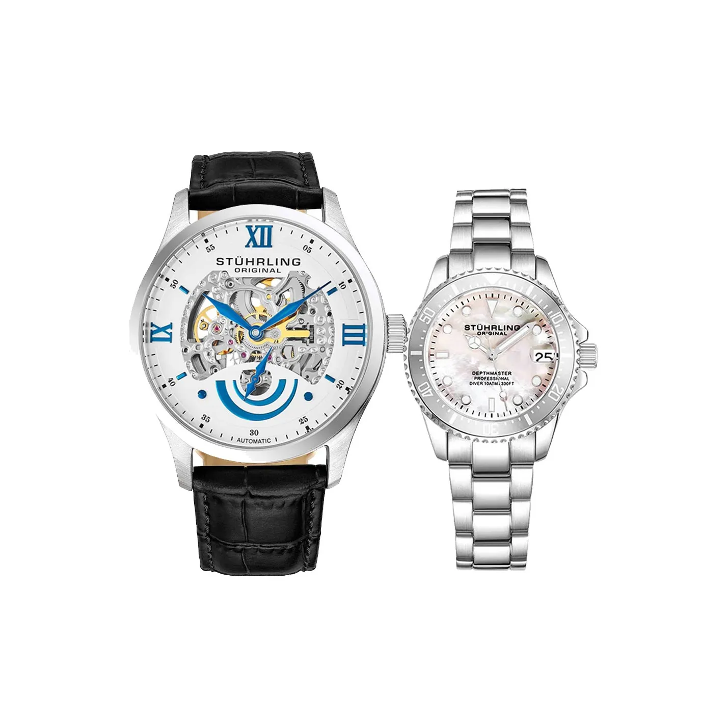 STUHRLING Механические автоматические часы кожаный ремешок серебристый циферблат унисекс