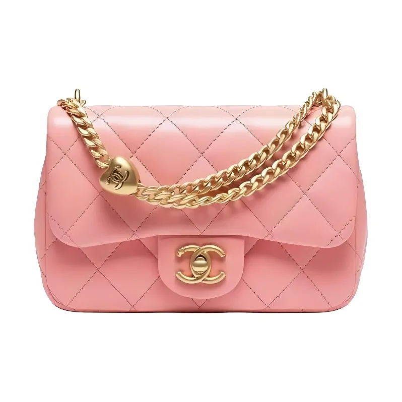 CHANEL Little Golden Ball Shiny Lambskin Shoulder Bag Women's Light Pink Red