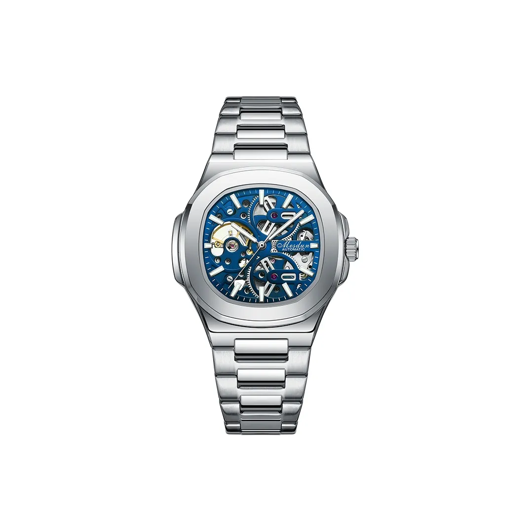 MESDUN Механический механизм Металлический ремешок Часы Мужские Черный циферблат