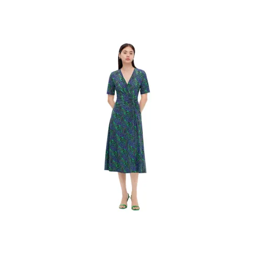 Ordos 1980 Green с Цветочным Женские Короткие Платья с Рукавами