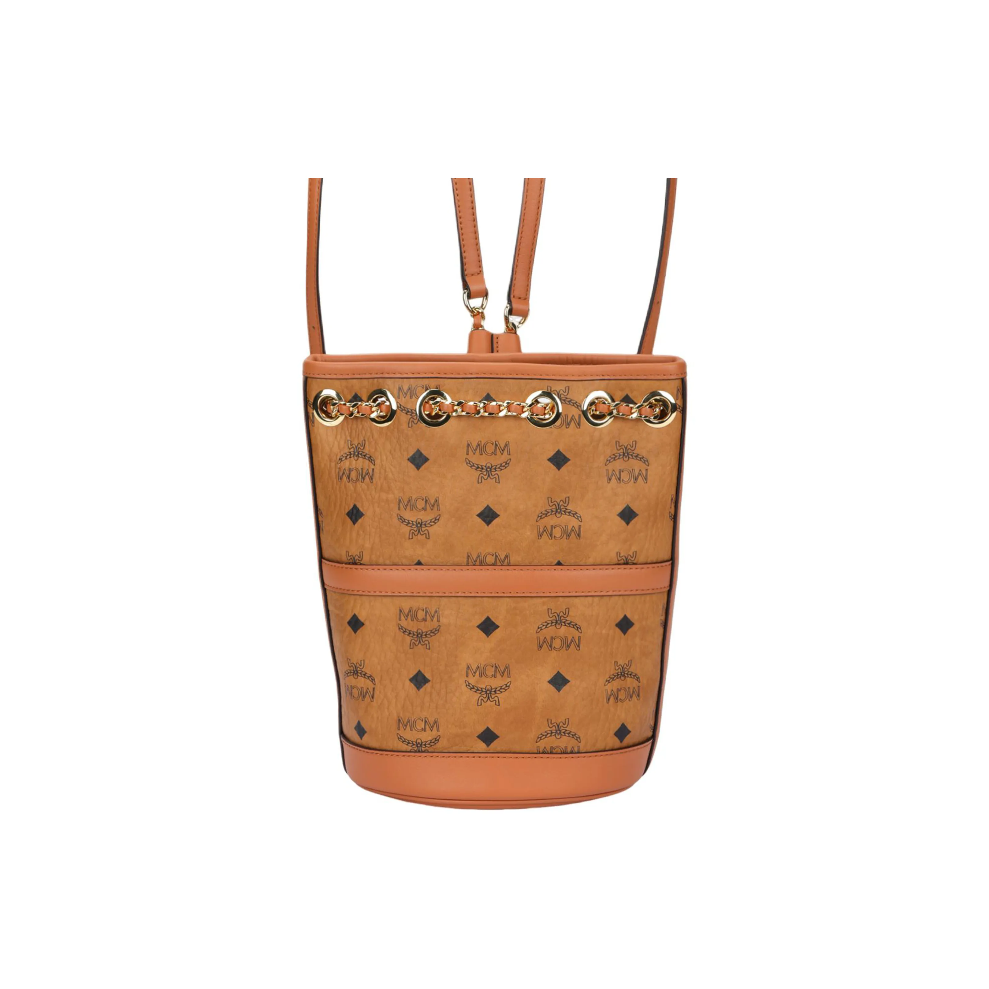 MCM Aren Calfskin Trim Bucket Bag Backpack Mini Women's Brown