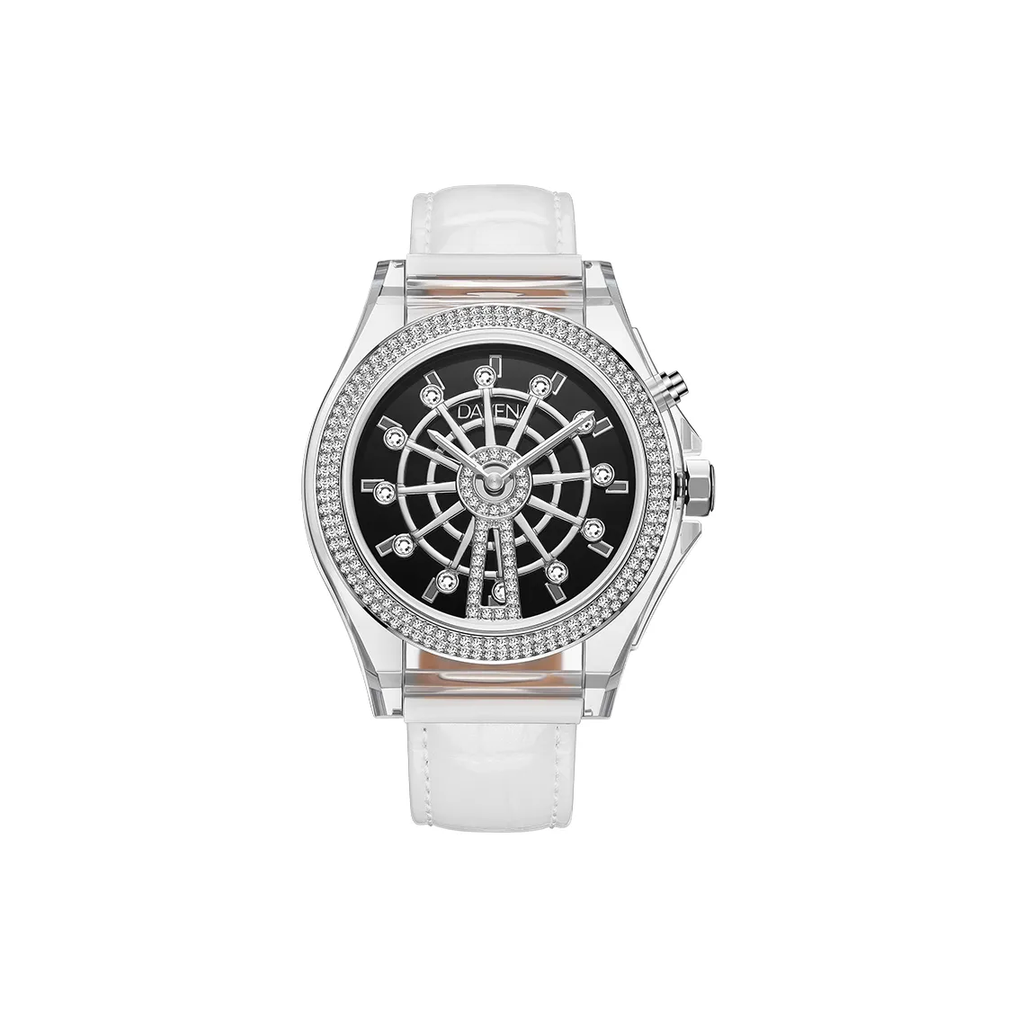 DAVENA Free Time Series Кварцевый механизм Естественная кожа Ремешок Часы Женские Черный циферблат