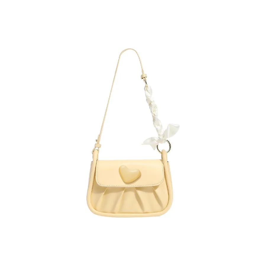Jade En Plus PU Handbag, Crossbody Bag Medium Size Women's Cheese Yellow/Pearl White