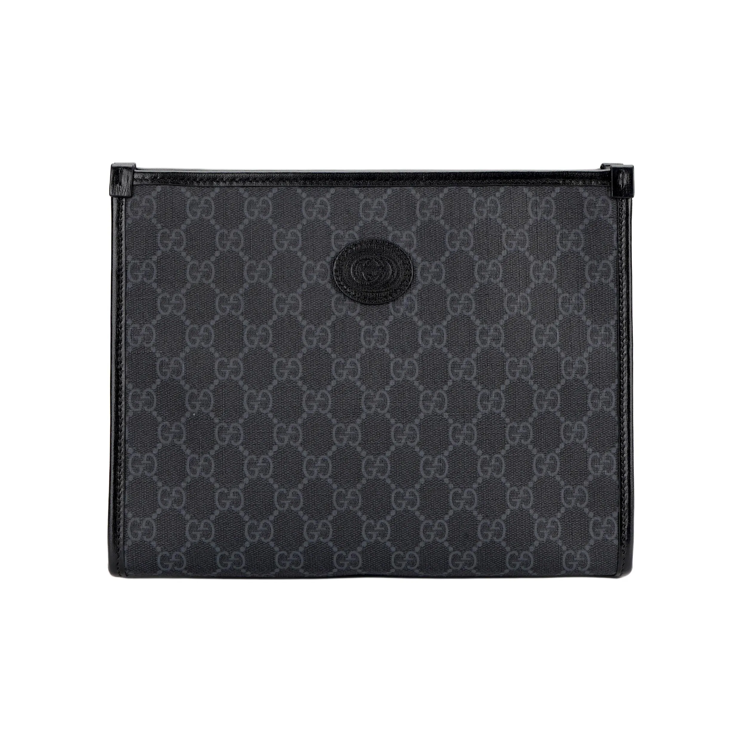GUCCI Canvas With Leather Makeup Bags Clutches Toiletry Bags Men's Black Gray Color