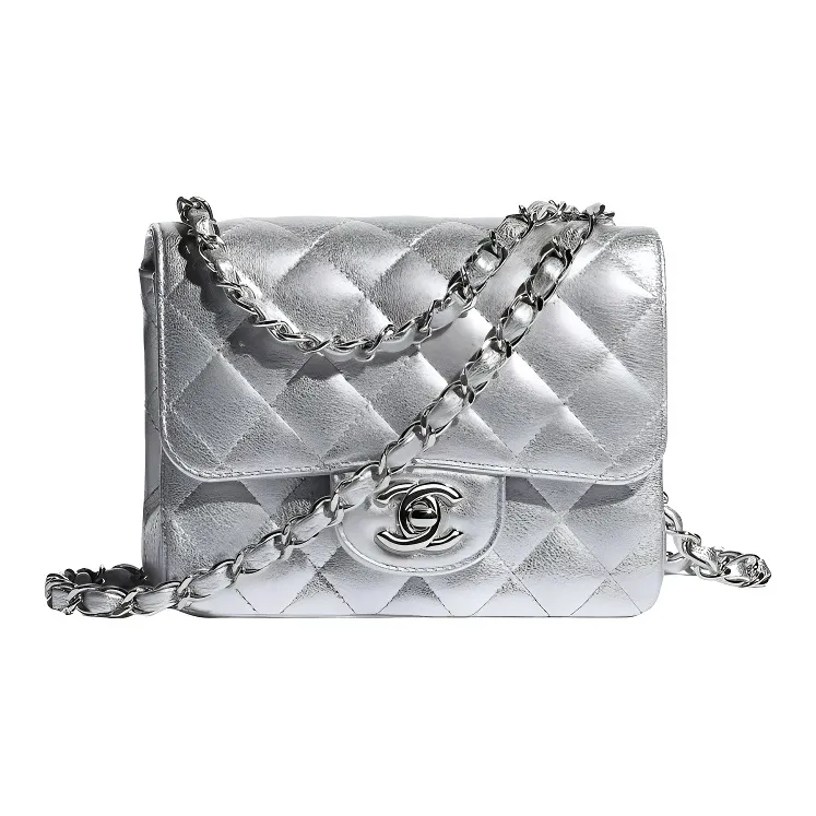 CHANEL Classic Flap CF Lambskin Chain Bag, Shoulder Bag Women's Silver