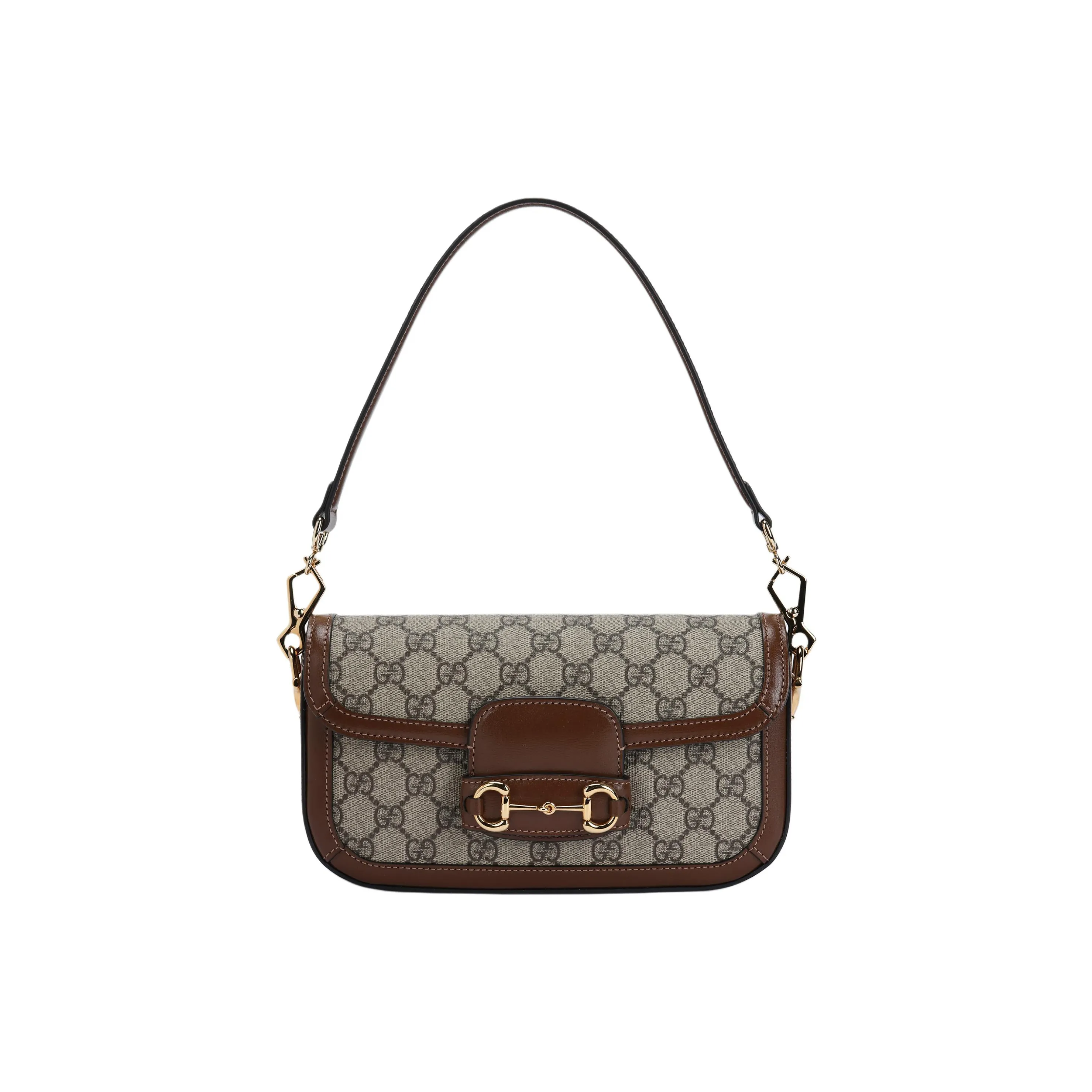 GUCCI Horsebit 1955 Canvas With Leather Binding Baguette Shoulder Bag Shoulder Bag, Handbag Women's Brown