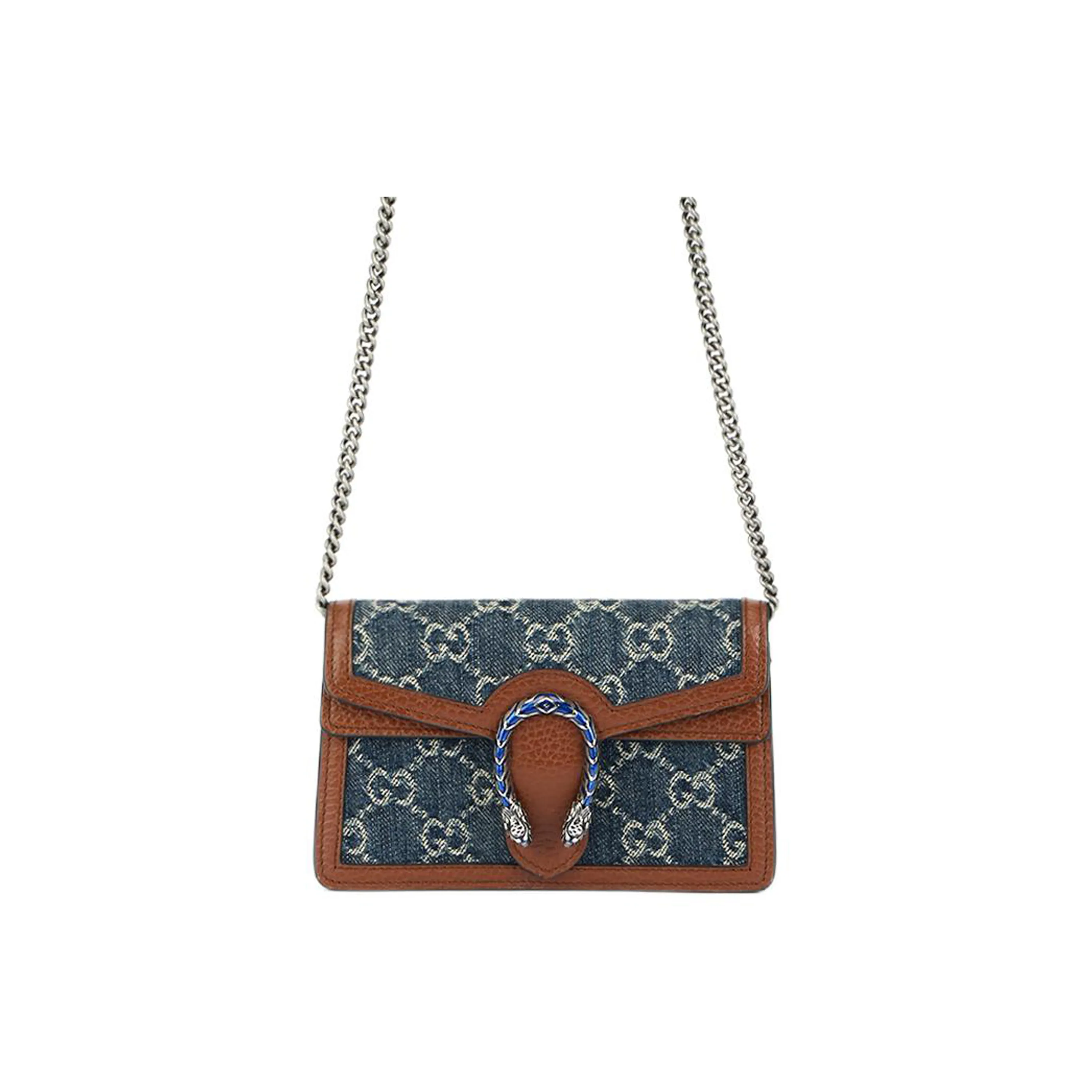 GUCCI Dionysus Logo Denim Messenger Bag Gray Blue