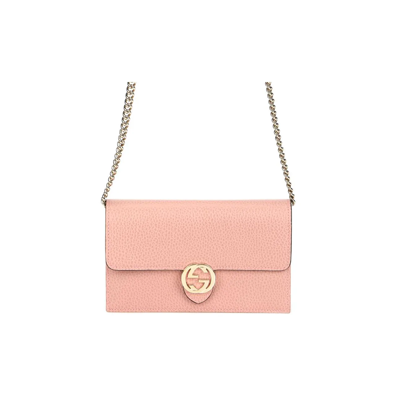GUCCI Double G Leather WOC Chain Shoulder Messenger Bag Pink