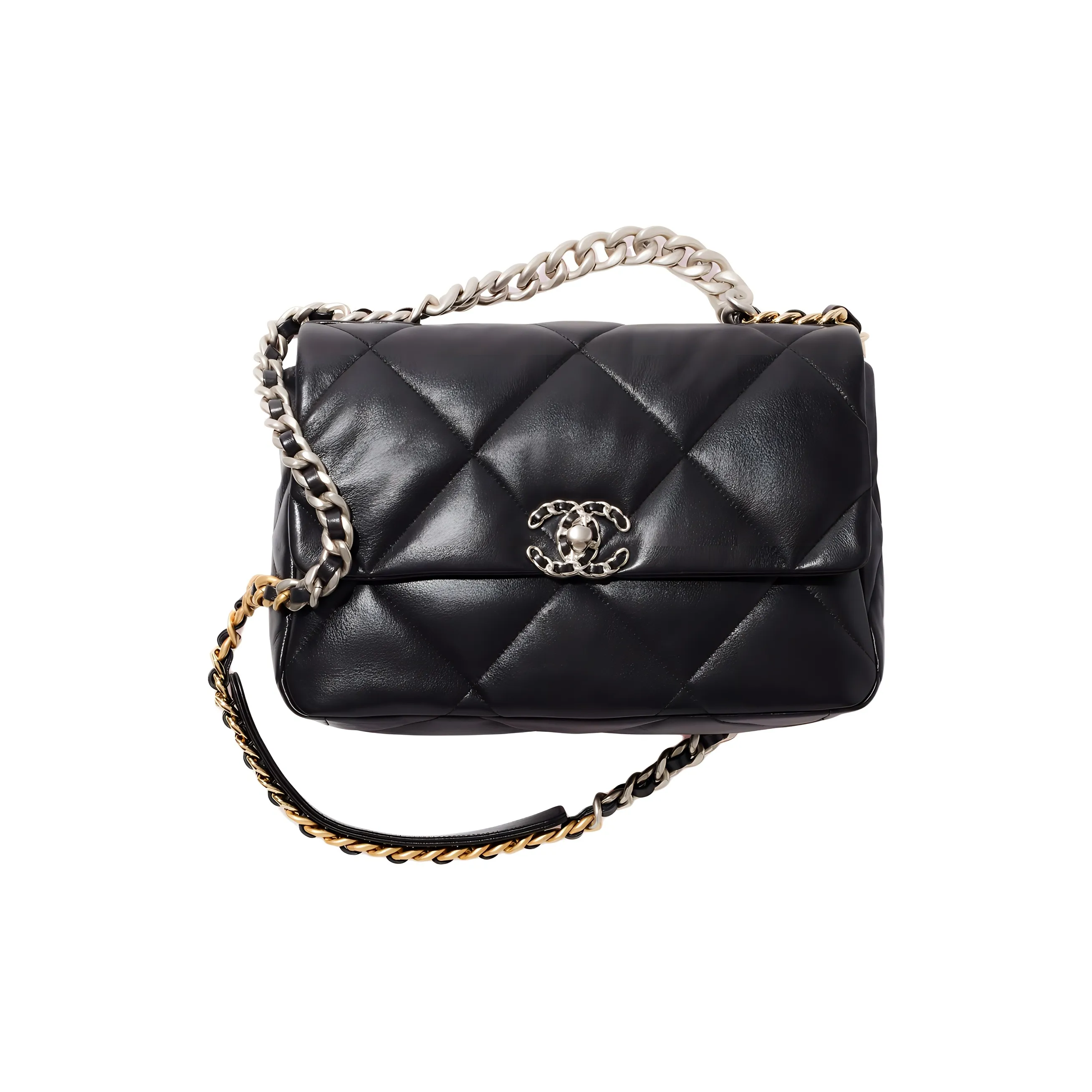 CHANEL 19Bag Sheepskin Handbag, Shoulder Bag, Crossbody Bag Medium Size Women's Black
