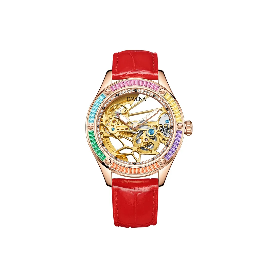 DAVENA Possession Collection Механический механизм часы с натуральной кожей ремешок женские часы золотой циферблат