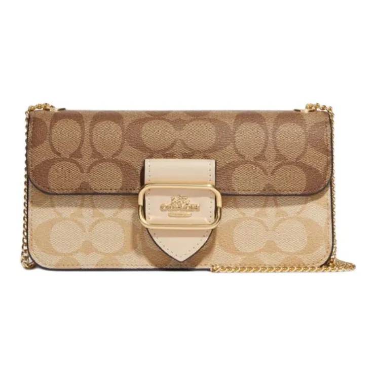 COACH Morgan Canvas With Leather Shoulder Bag Crossbody Bag Small Size Women's Brown