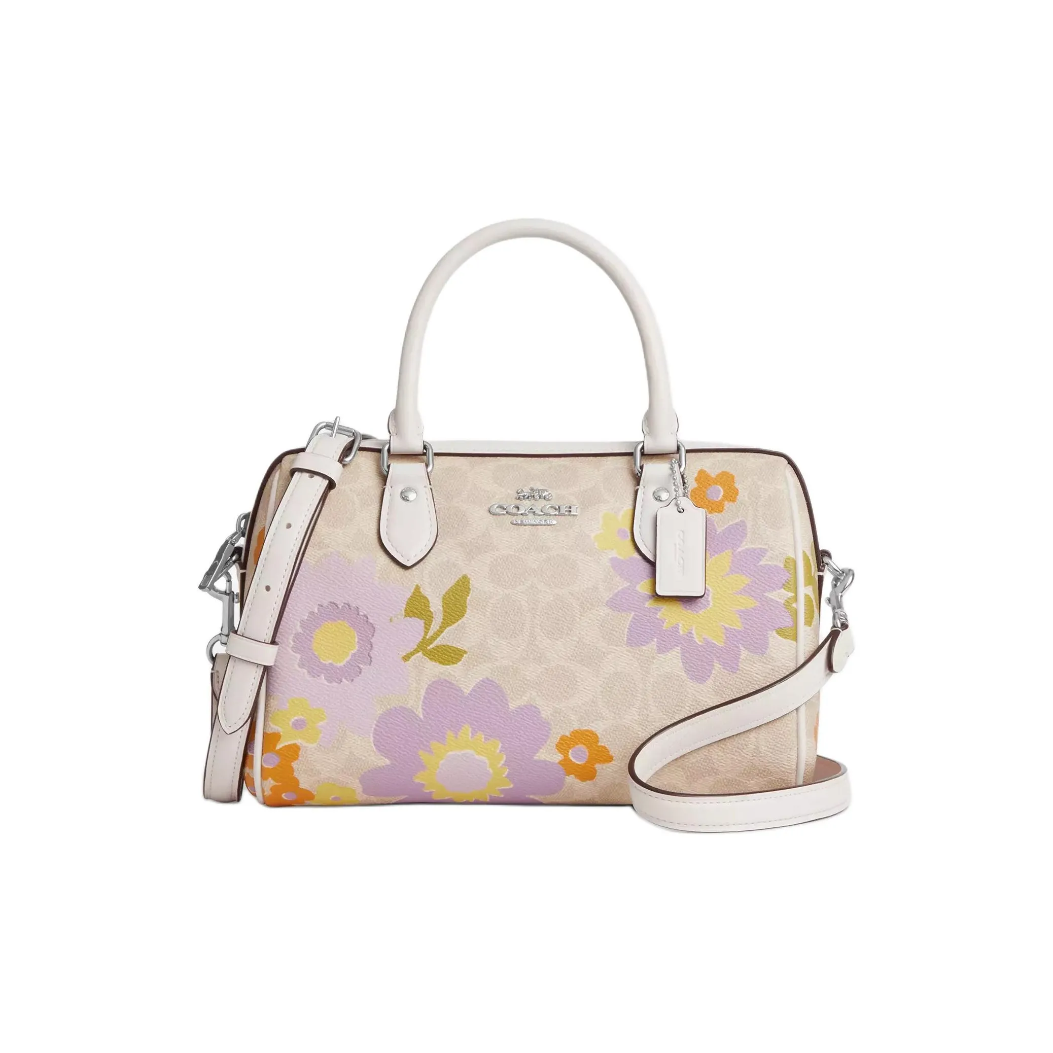 COACH Rowan Покрытый холст Бостон Сумка через плечо Сумка Сумка среднего размера Женская Хаки и Фиолетовая