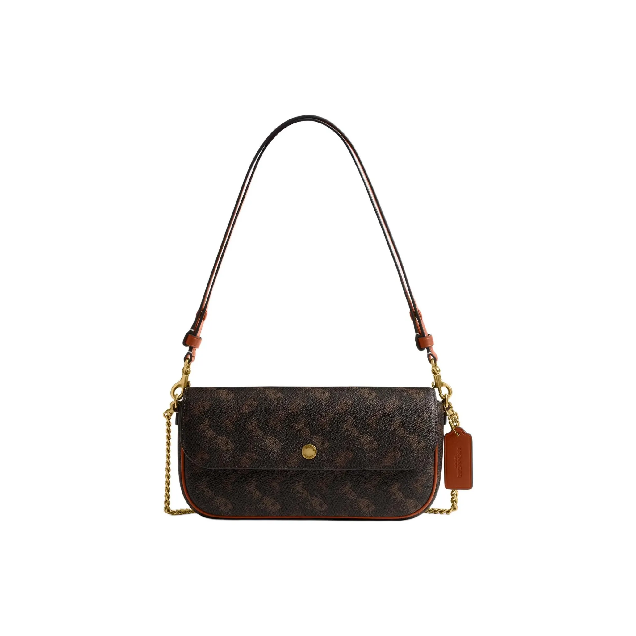 COACH Brook Flap Artificial Leather Shoulder Bag Women's Brown