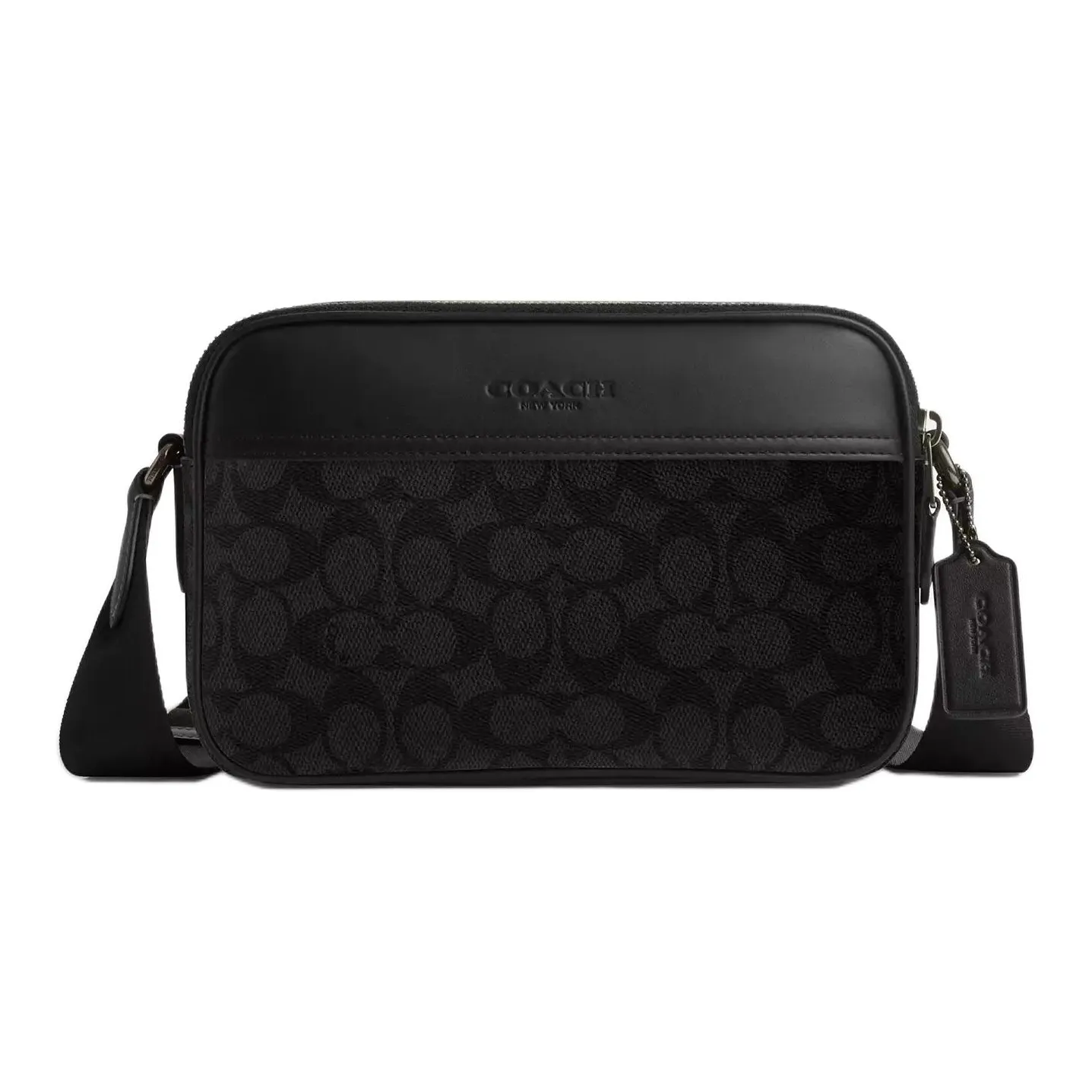 COACH Graham Artificial Leather Cow Leather Patchwork Shoulder Bag Crossbody Bag Medium Size Men's Black