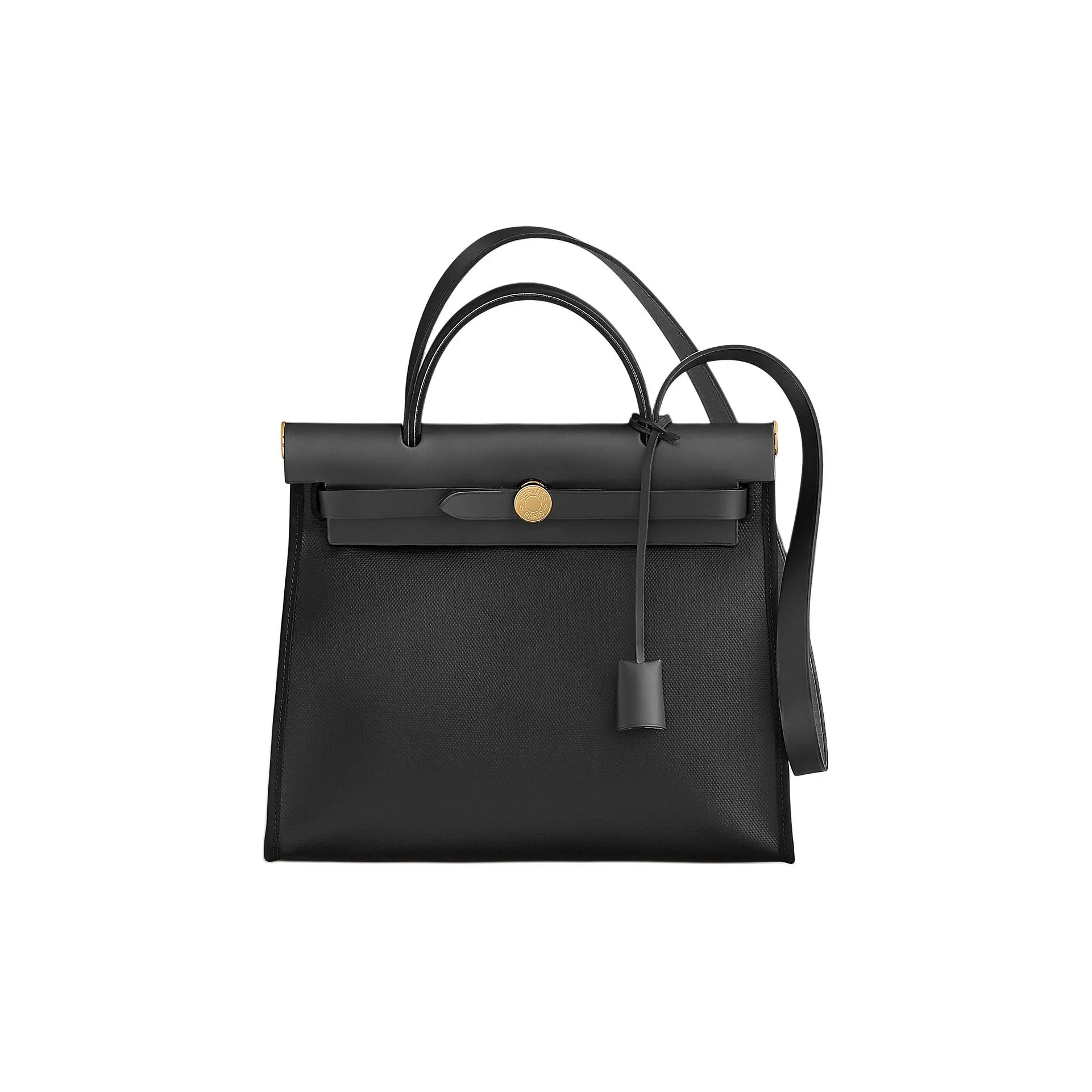 HERMES Herbag Zip Canvas With Leather Handbag, Shoulder Bag, Crossbody Bag Unisex Black