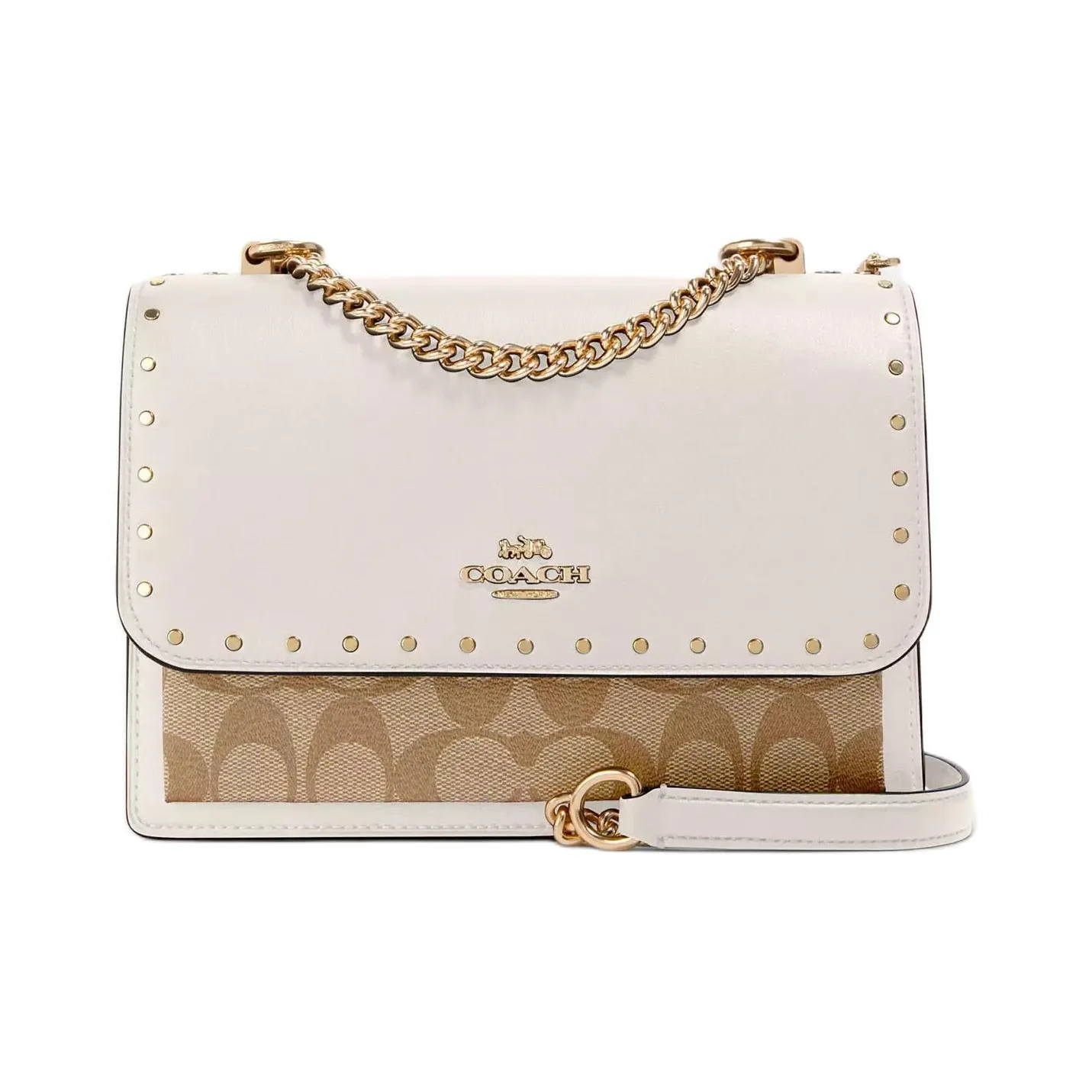 COACH Klare Coated Canvas With Leather Shoulder Bag, Crossbody Bag Trumpets Women's White & Light Khaki