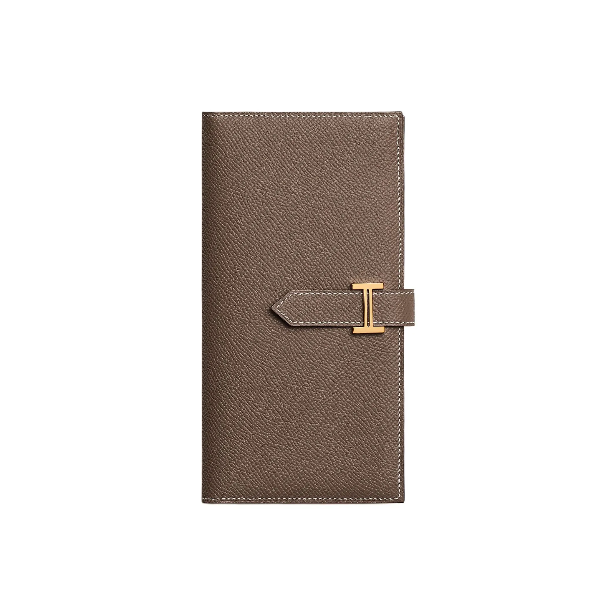 HERMES Bearn Cow Leather Wallet Women's Elephant Gray