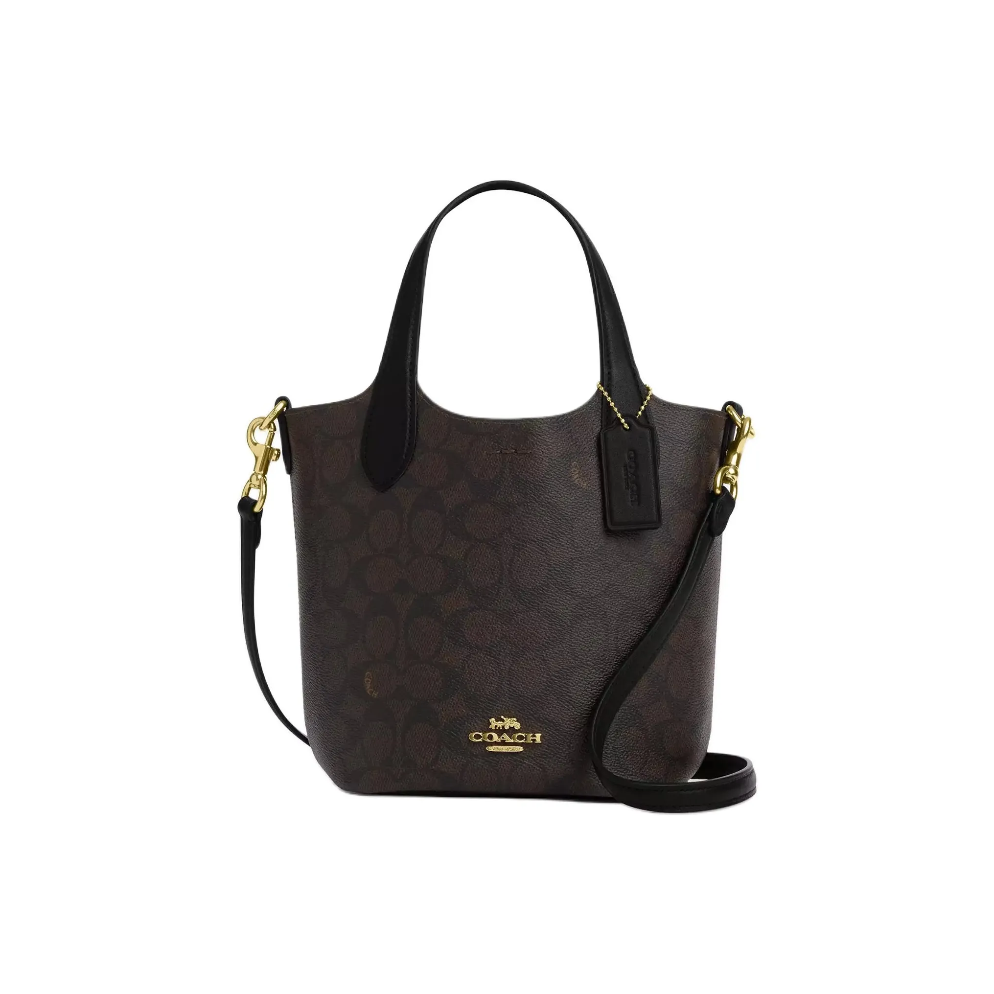 COACH Hanna Artificial Leather Crossbody One Shoulder Bucket Bag Handbag Small Size Women's Walnut
