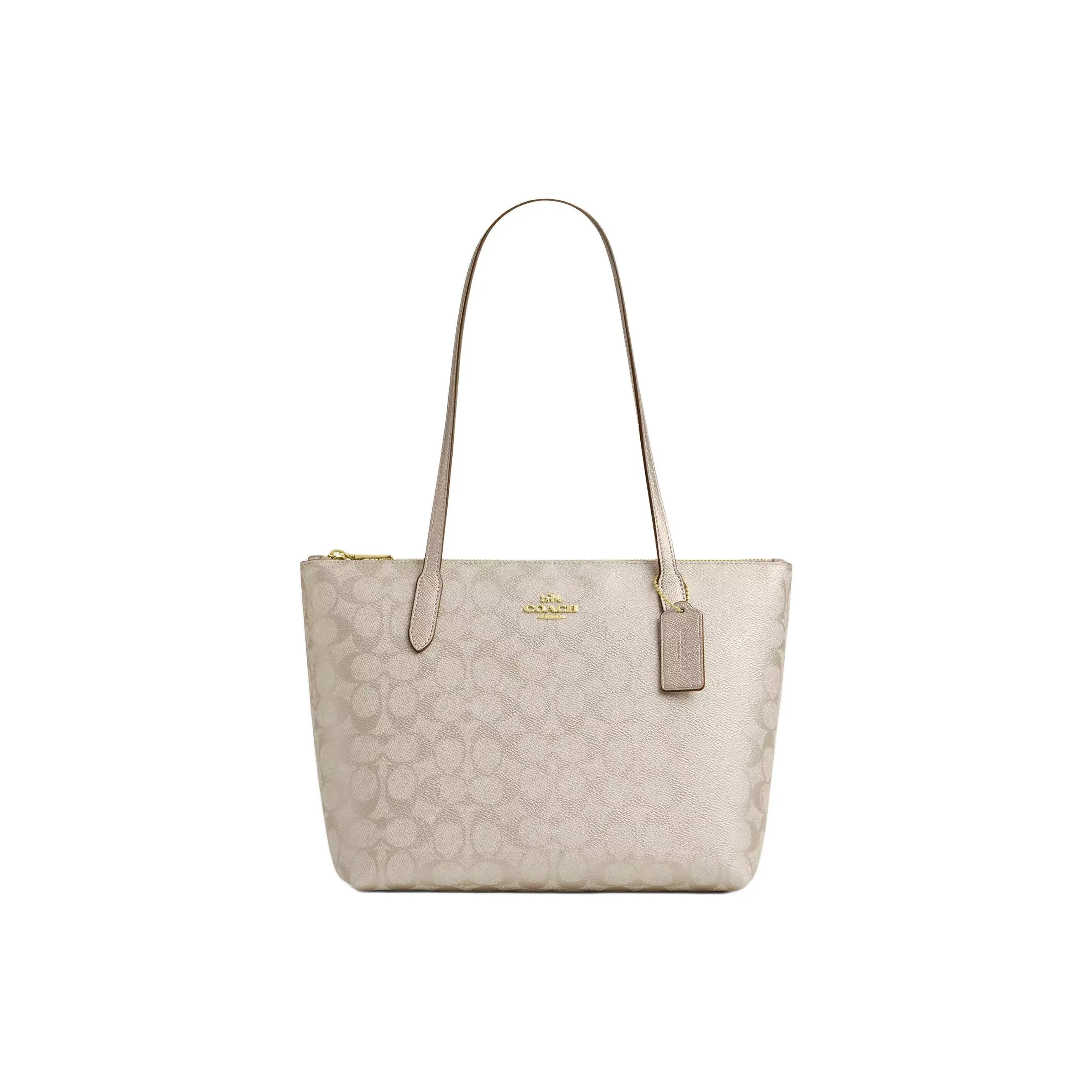 COACH Fiona Artificial Leather Tote Bag, Shoulder Bag Medium Size Women's Champagne Mixed Color