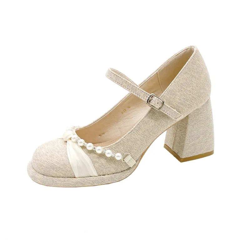 Crelinkxlat Грубый каблук Туфли Мэри Джейн Женские Абрикос