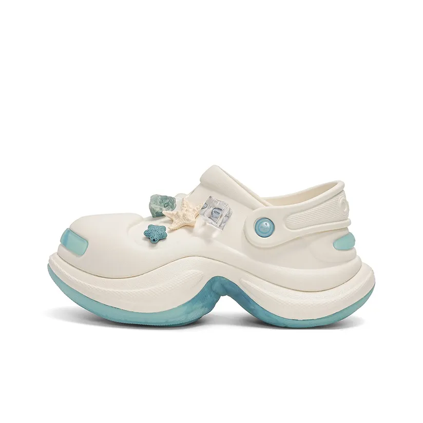Ouder Sand Open Ended Laugh Collection, Heart Hole Summer, Coast Beach, Classic Trendy Vintage Clogs Unisex Wave White