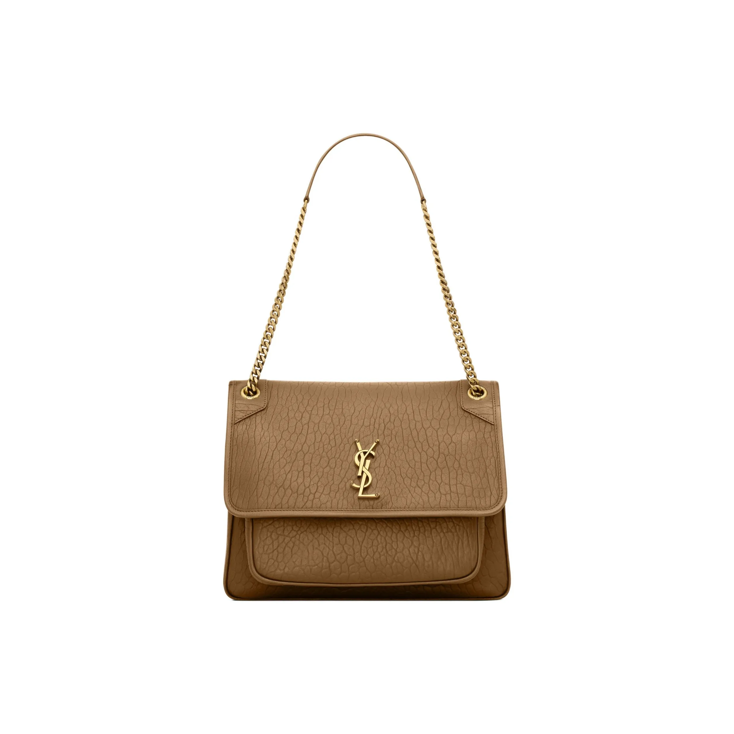SAINT LAURENT Grain Sheepskin Shoulder Bag Large Size Women's Brown