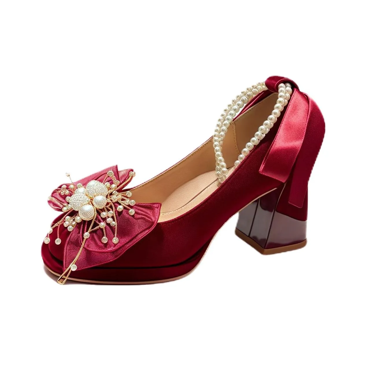 WUGUNIANG Грубый каблук Высокие каблуки Женские Бордовый