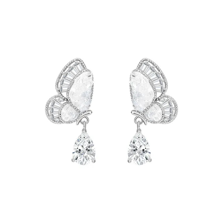 SHINE Серебро S925, Crystal Diamond, Shell Pearl, Copper Earrings Women's