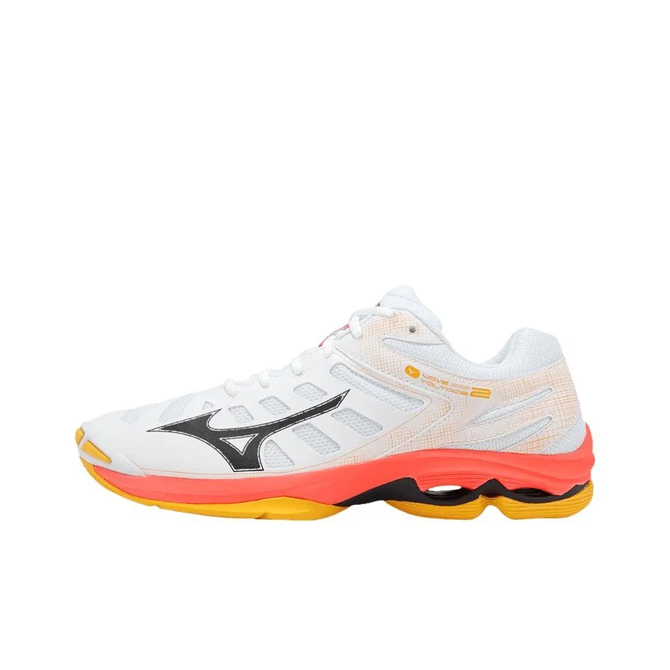Mizuno Wave Voltage 2 Устойчивые к истиранию Низкие Кроссовки для тренировок Мужские Белый Желтый Розовый