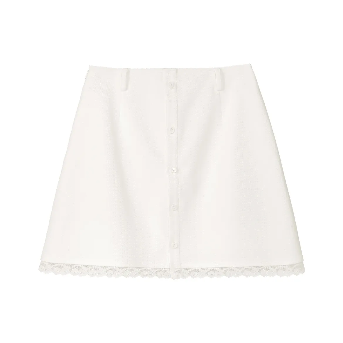 Fstudio Летний Корейский стиль Атмосферный Универсальный A Линия Кружевная отделка Джинсовая короткая юбка Женская