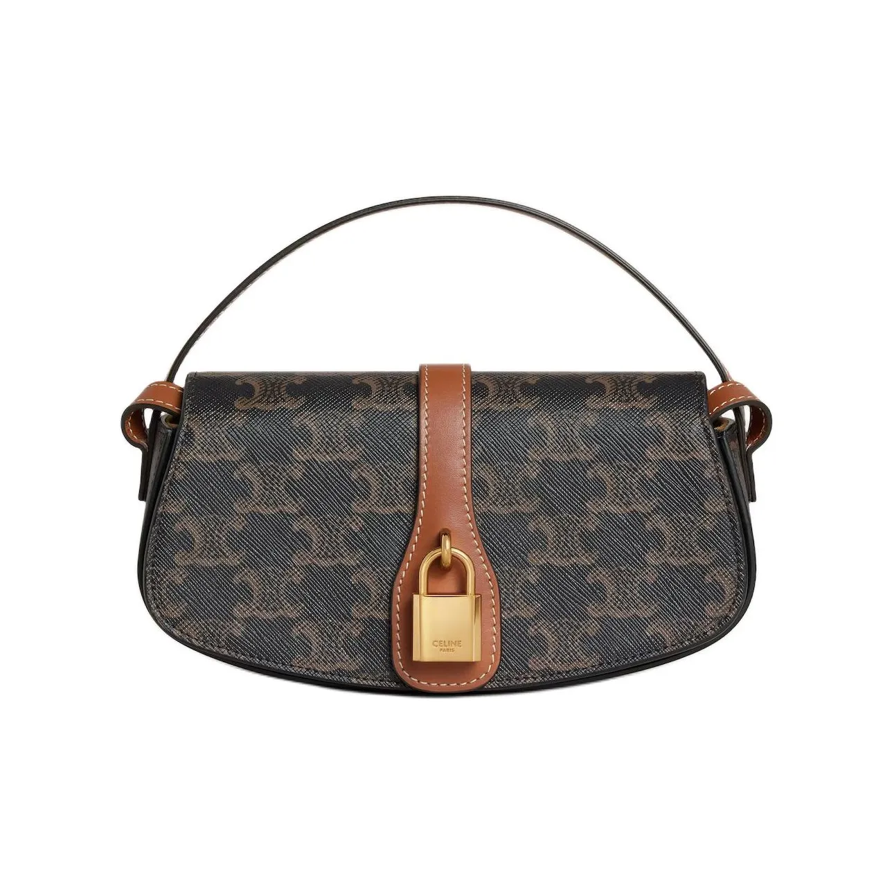 CELINE Triomphe Arc De Triomphe Fabric Baguette Bag Shoulder Bag Handbag Shoulder Bag Crossbody Bag Mini Women's Tawny