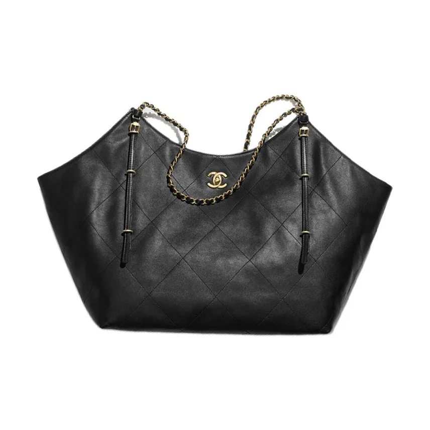 CHANEL Calfskin Shoulder Bag Tubas Women's Black