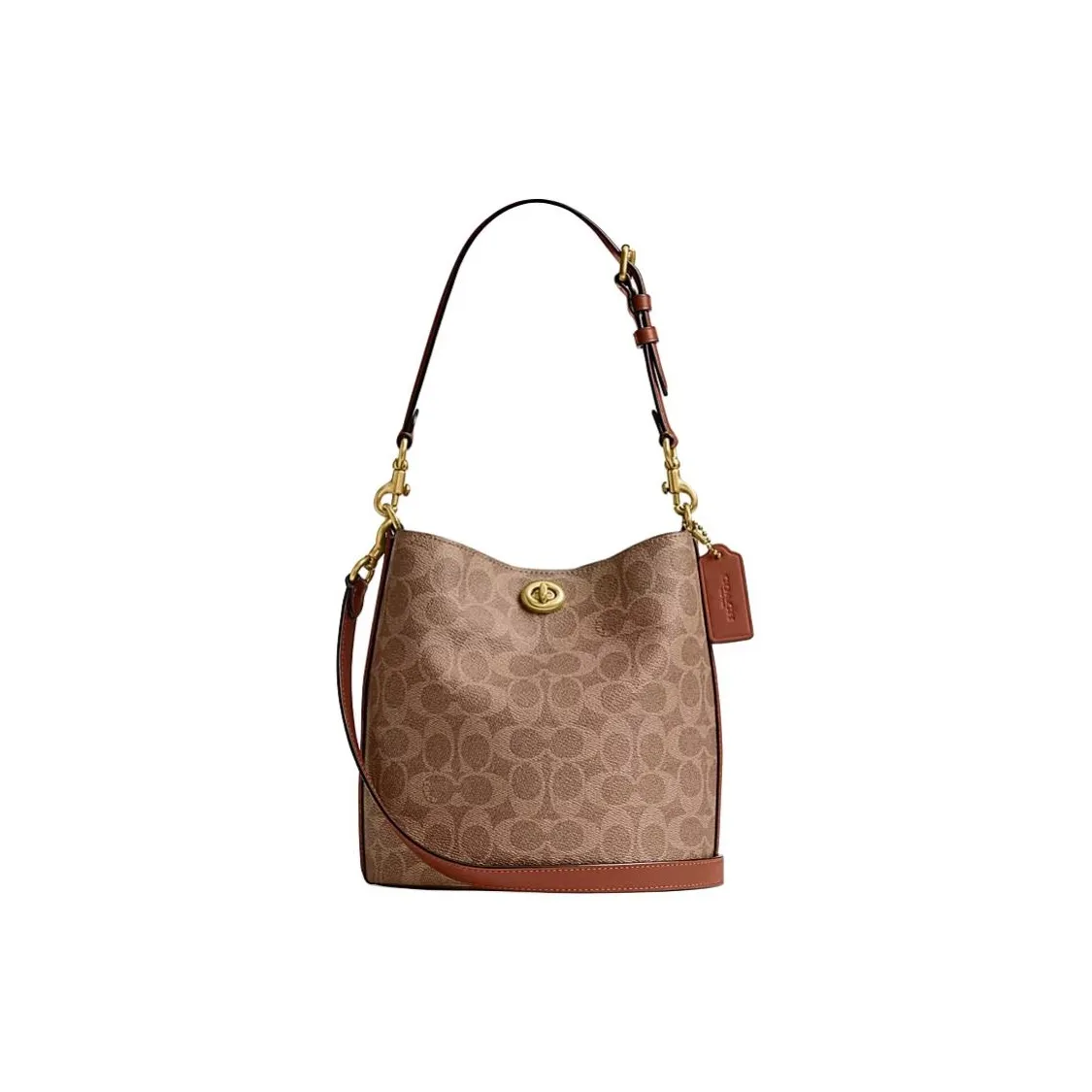COACH Willow Artificial Leather Bucket Bags Crossbody Bag Shoulder Bag Small Size Women's Brown Yellow & Caramel
