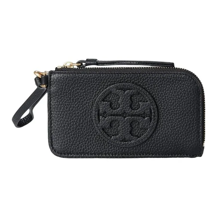 TORY BURCH Miller Natural Grain Leather Card Holder Women's Black