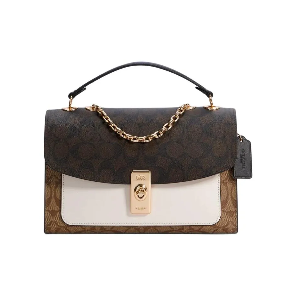 COACH Lane Coated Canvas With Leather Crossbody One Shoulder Handbag Medium Size Women's Brown/White
