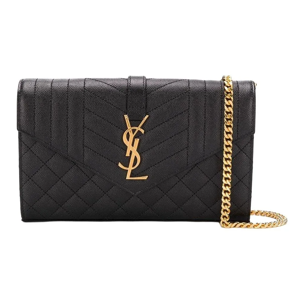 SAINT LAURENT Monogram Chain Wallet Grain De Poudre Black