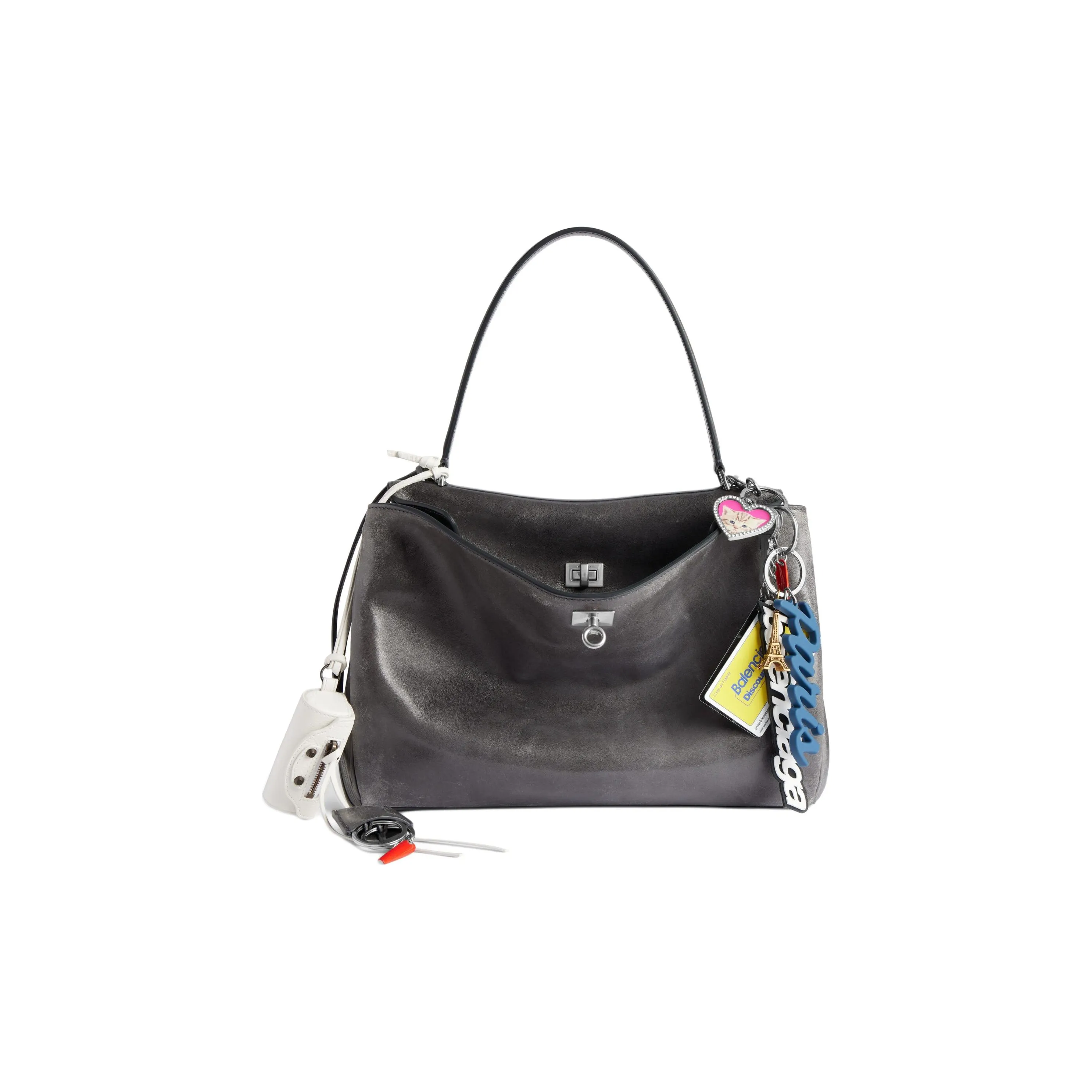 Balenciaga Rodeo Leather One Shoulder Handbag Medium Size Women's Black
