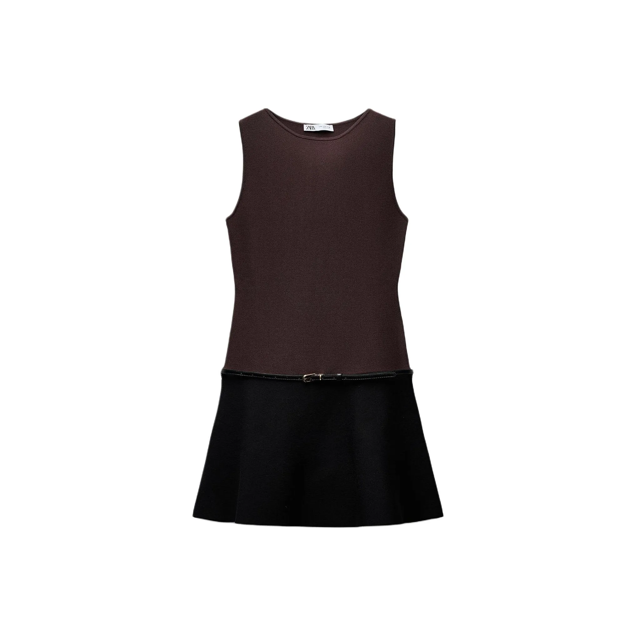 ZARA Черно-коричневые Женские Платья без рукавов