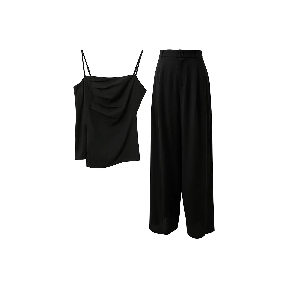 3COLOUR Комплекты Классический черный Топ на бретелях + Черные штаны Женские Повседневные костюмы