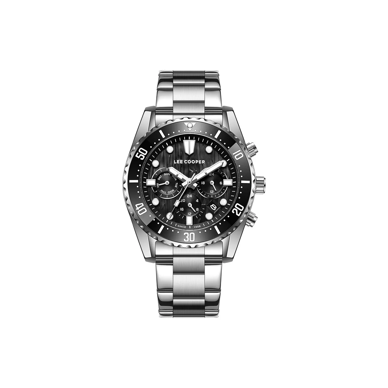 Lee Cooper SUBMARINER Collection Кварцевый механизм Металлический ремешок Часы Мужские Черный циферблат
