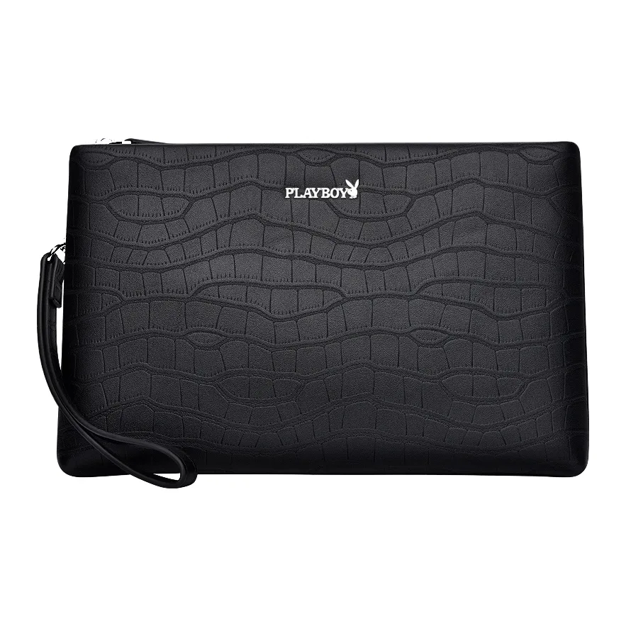 PLAYBOY Collaboration Клатч из крупнозернистой текстуры коровьей кожи средний мужской черный